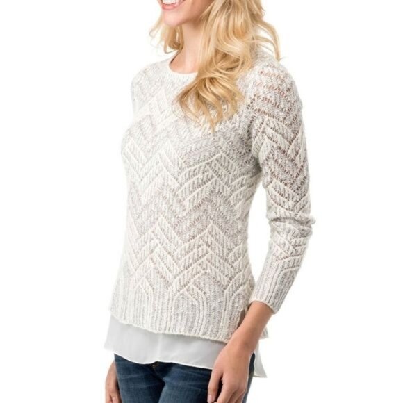 Lucky Brand Sweater Womens Large Beige Cable Knit Layered Pullover - Picture 2 of 12